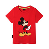 米奇短袖t恤女童大红色老鼠头图案夏装男童宽松上衣宝宝半袖服