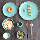创意欧美西式陶瓷单人餐具套装 碗盘碗碟茶杯套装家用纯色防烫