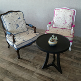 新古典实木扶手餐椅 欧式布艺餐椅 复古单椅 高档会所椅子