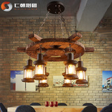 LOFT美式创意复古工业风餐厅酒吧台个性网咖啡服装店船木客厅吊灯