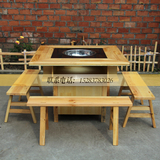实木火锅桌椅组合大理石台面柜式电磁炉天燃气火锅桌餐馆火锅桌凳