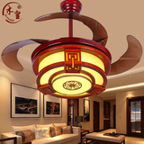 中式吊灯餐厅LED隐形风扇灯带灯客厅书房家用42寸木艺遥控吊扇灯