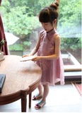 女童装夏季中国风民族旗袍连衣裙宽松A型古典乐器表演出服装古筝