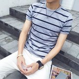 韩版夏季短袖t恤条纹圆领修身男装体恤海魂衫半袖男士学生上衣潮