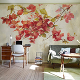 手绘花卉复古油画墙纸 美式田园客厅电视背景墙壁纸 大型墙纸壁画