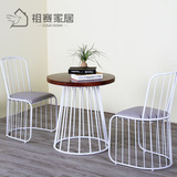 简约现代设计师茶几小户型实木圆桌椅组合铁艺家具时尚创意小茶桌