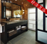 酒店现代简约浴室柜美式橡木卫浴柜卫生间实木落地柜新中式洗脸台