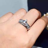 日韩仿真钻戒女S925银镀铂金  皇冠情侣求婚结婚戒指 可刻字指环