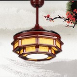 42寸中式古典红木色隐形风扇灯LED变光遥控客厅卧室书房吊扇灯扇