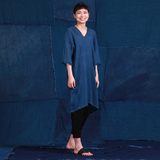 yencha言茶夏季原创设计棉麻宽松褶皱中长连衣裙 专柜正品L131025