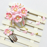日本和服 浴衣 COS艺妓 绉布 粉色樱花 发簪 手工 细工花簪 包邮