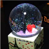 方形水晶球音乐盒 雪花小熊萌兔玻璃球可旋转八音盒 送情侣礼物