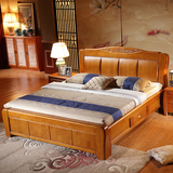 新款加厚实木床1.8米1.5双人橡木床 木床实木家具床高箱储物床
