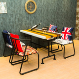 美式复古铁艺餐椅电脑椅時尚休闲椅奶茶店椅咖啡厅椅创意软垫凳子