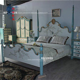 简亚9001-1地中海仿古彩绘花鸟双人床欧美韩式做旧手绘卧室家具