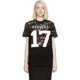 代购Givenchy 17 黑色蕾丝数字印花网眼镂空宽松短袖T恤明星同款