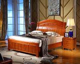 简约现代双人全实木床1.8米1.5m 中式田园橡木床卧室婚床储物包邮