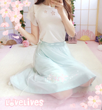 Lovelives原创-日系软妹樱花刺绣网纱中长裙和风蝴蝶结绑带半身裙