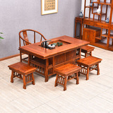简约茶桌椅组合将军台 实木茶台仿古方形 功夫茶几客厅中式南榆木