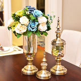 欧式美式样板房摆设 家居客厅家装饰品创意茶色水晶玻璃花瓶摆件