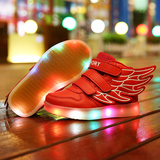 儿童USB充电发光童鞋ABC男童运动led夜光鞋春秋女童翅膀带灯鞋361