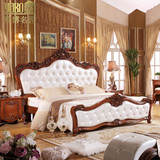 欧式深色新古典雕花真皮床双人床现代法式床实木真皮奢华卧室婚床