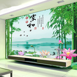 现代简约立体中式墙纸壁画卧室客厅沙发背景墙电视墙壁纸绿色竹子