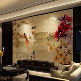 新中式艺术壁画 电视背景墙壁纸大型无缝无纺布墙纸 花开富贵玉兰