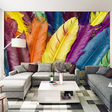 3D定制立体彩色羽毛电视背景墙  壁纸创意壁画无纺布个性沙发墙纸