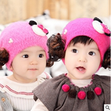 秋冬婴儿帽子0-3-6个月女宝宝假发帽公主帽儿童套头帽小孩毛线帽
