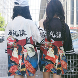 韩版学生大码原宿bf风搞怪涂鸦印花日式和服开衫防晒衣外套女夏潮