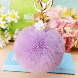 韩国创意花朵钥匙挂件可爱獭兔毛绒毛球汽车钥匙扣女包包挂饰圈链