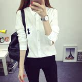 16春秋装新款韩版学生修身纯棉长袖白衬衫女大码学院风韩范衬衣潮