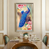 钻石画 客厅卧室花卉孔雀之灵竖版花开富贵餐厅魔方贴钻十字绣