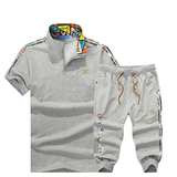 夏季青年男士三叶草运动套装两件套纯棉修身休闲短袖短裤跑步服潮