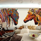 3d现代简约骏马墙纸壁画餐厅卧室客厅背景墙个性艺术民族风壁纸