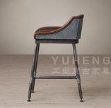 loft铁复古沙发椅 皮革咖啡餐饮椅 美式铁艺高脚酒吧椅吧台凳