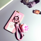 猫爪指环支架挂饰钥匙扣手机壳iPhone6s/6/plus卡通苹果保护套萌