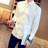 衣服纯棉短袖常规男士土衬衫青少年外套修身型纯白色长袖衬衣韩版
