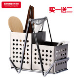 方形不锈钢筷子筒 创意挂式双筒沥水筷子笼 筷盒筷子架餐具收纳盒