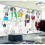 服装店时尚女孩3D墙纸客厅卧室电视背景墙大型壁画壁纸促销特惠
