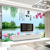 江南水乡大型壁画 中式山水装饰3d壁纸客厅大堂沙发电视背景墙纸