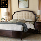 新中式实木双人床美式乡村样板房靠背软包床卧室现代1.8米布艺床