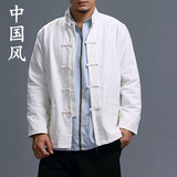 中国风男士长袖唐装上衣休闲打底衫衬衣中老年大码汉服立领爸爸装