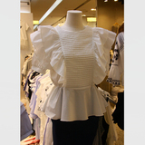 韩国东大门代购夏装气质荷叶边收腰显瘦休闲短袖衬衫白色上衣女潮