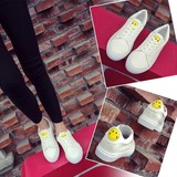 2016新款韩国夏季平底系带帆布鞋小白鞋学生女板鞋原宿风笑脸鞋女