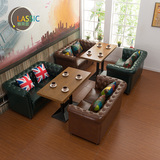 北欧复古咖啡厅奶茶店实木沙发卡座批发酒吧椅西餐厅ktv桌椅组合