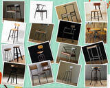 美式复古铁艺实木餐厅椅休闲靠背家用椅子创意吧台椅特色高脚凳子