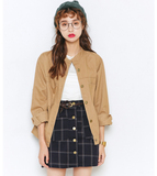 2016春秋装韩版复古学院风外套女长袖修身工装短款外套女 立领