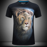 夏季男装新款潮牌短袖T恤男修身圆领霸气狮子王立体动物图案3DT恤